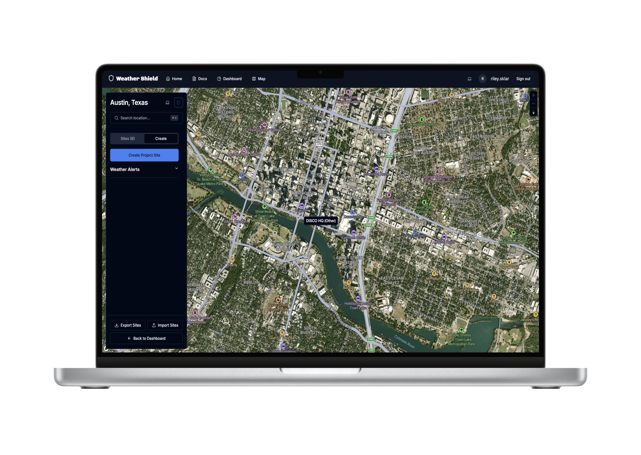 Weather Shield Map showing real-time weather data and alerts